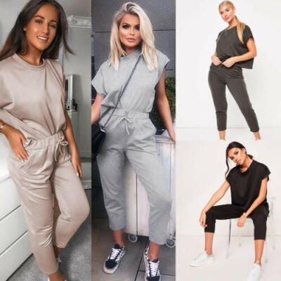 

Hot Women Tracksuit T Shirt Cropped Trousers Sets Sport Lounge Wear Casual Suit