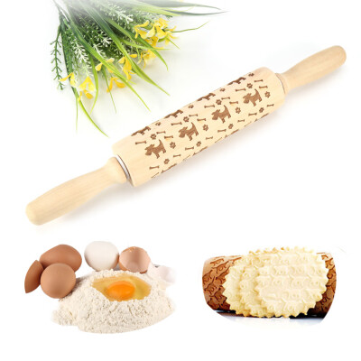 

Dog Pattern Natural Wooden Rolling Pin Dough Pastry Cake Noodles Home Kitchen Tool EssentialsDough Rolling Pin