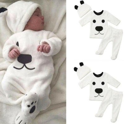 

US STOCK Newborn Winter Baby Boy Girl Fluffy Top Pants Warm Outfit Clothes 3Pcs