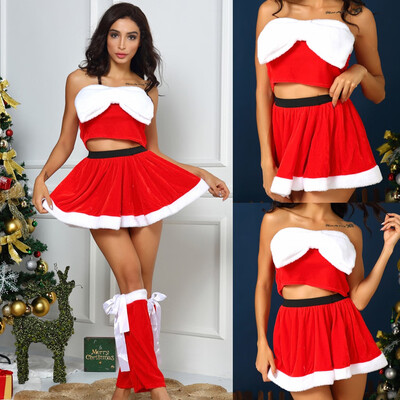 

Gobestart Fashion Women Sexy Christmas Festival Bow Tops Mini Dress Leg Ring Red Lingerie