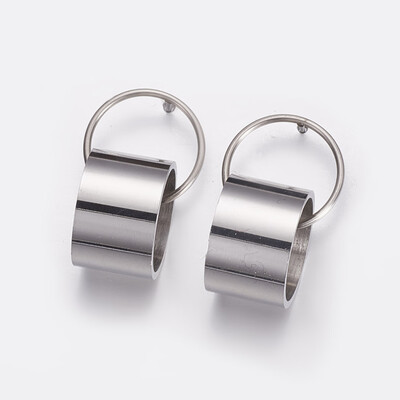 

304 Stainless Steel Dangle Stud Earrings Ring&Column Stainless Steel Color 31x18x175mm Pin 08mm