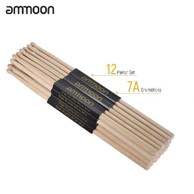 

ammoon 12 Pairs of 7A Wooden Drumsticks Drum Sticks Fraxinus Mandshurica Wood Drum Set Accessories