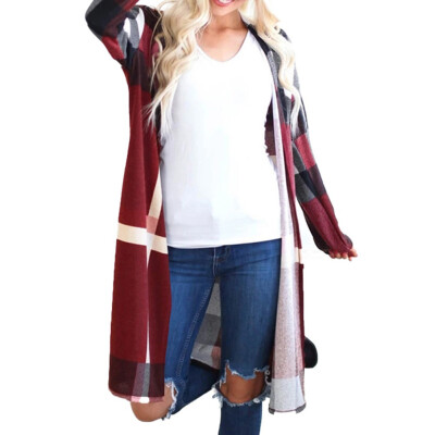 

2019 Autumn Fashion Women Plaid No buckle Straight Cardigan coat