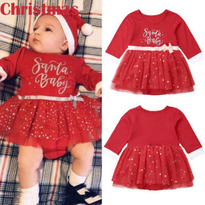 

US Newborn Baby Girls Christmas Costume Santa Romper Tutu Dress Clothes Outfits