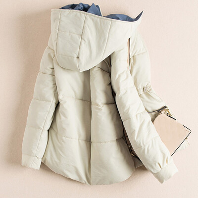 

Toponeto Women Fashion Loose Outerwear Short Cotton-padded Jackets Pocket Hooded Coats