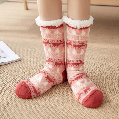 

Gobestart Christmas Women Cotton Socks Print Thicker Anti-slip Floor Socks Carpet Socks