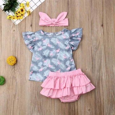 

US 3PCS Baby Girls Newborn Infant Shirt Culottes Shorts Pants Outfits Clothes