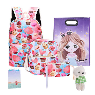 

7pcsSet Unisex Food Print Canvas Backpacks Travel Stationery Shoulder Bags