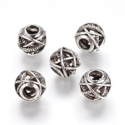 

Tibetan Style Alloy European Beads Round Hollow Large Hole Beads Antique Silver 11x10mm Hole 5mm