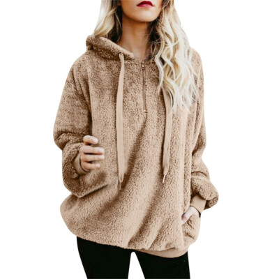 

Women Warm Fleece Hooded Fluffy Hooded Sweatshirt Zipper Hoodies Winter Jumper