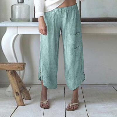 

Womens Loose Solid Pants Mid-rise Wide Leg Bottoms Casual Plus Size Trousers
