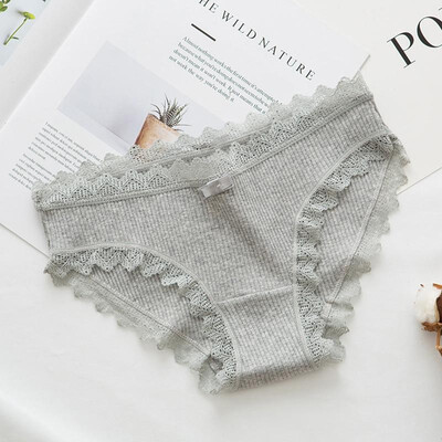 

Women Solid Color Panties Breathable Thread Cotton Mid Rise Lace Trim Bowknot Comfortable Briefs Underwear Lingerie