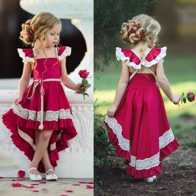 

Kids Girls Party RED Bow Princess Dress Flower Wedding Bridesmaid Formal Dresses
