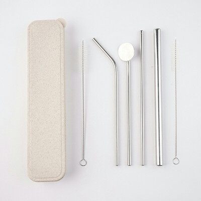 

Toponeto Stainless Steel Metal Drinking Straw Reusable Straws 2 Cleaner Brush Kit
