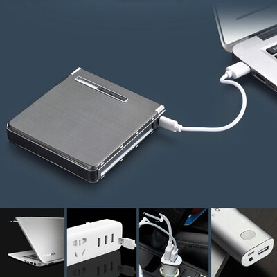 

Thin Aluminum Metal Automatic Cigarette Case Box With USB Rechargeable Windproof Lighters