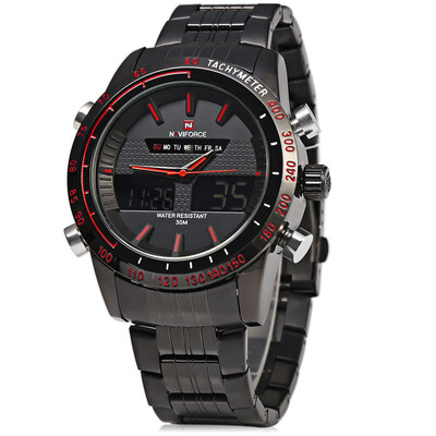 

NAVIFORCE NF9024 Dual Movt Men Quartz Watch Analog Digital LED Wristwatch Calendar Watches Stainless Steel Strap
