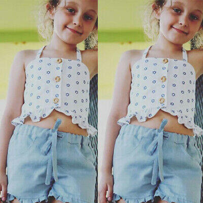 

Toddler Kids Baby Girl Floral Tops T-ShirtDenim Shorts 2PCS Outfits Clothes