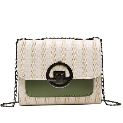 

Contrast Color Stripe Woven Shoulder Bag Women Chain Small Square Bags Crossbody Bag Ladies Handbag Bolso Mujer YJ