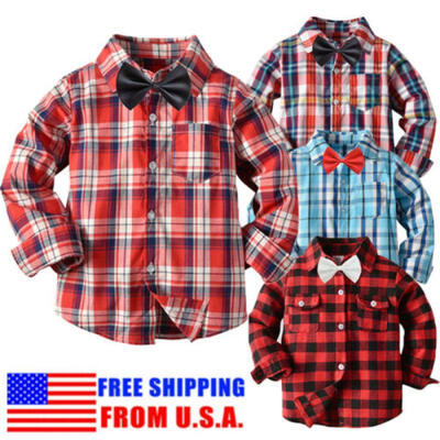 

Toddler Baby Boys Long Sleeve Plaid Shirt Cotton T-shirt Tee Tops Kids Clothes