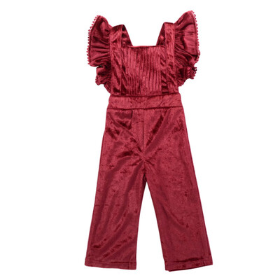 

European Style Newborn Kids Toddler Baby Girl Velvet Clothes Sleeveless Pleat Romper Solid Jumpsuit Playsuit Sunsuit