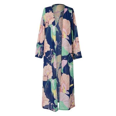 

Toponeto Women Long Sleeve Printed Shawl Beachwear Chiffon Cardigan Tops Cover Up Blouse
