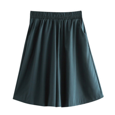 

Women Summer Casual High Elastic Waist Wide Leg Pants Female Fashion Solid Color Thin Section Five Points Trousers New