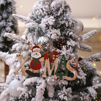 

Creative Christmas Wooden Bell Pendant Santa Snowman Elk Letter Pendant Merry Christmas Sign Window Hanging Christmas Decoration