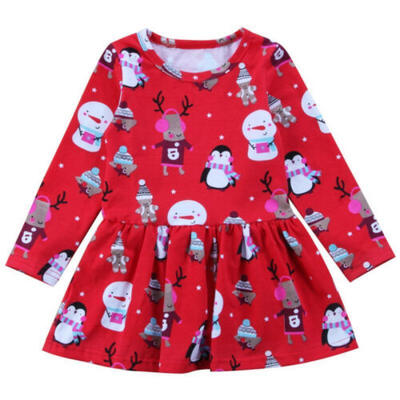 

Toddler Baby Girl Christmas Clothes Snowman Cartoon Dress Xmas Party Tutu Dress