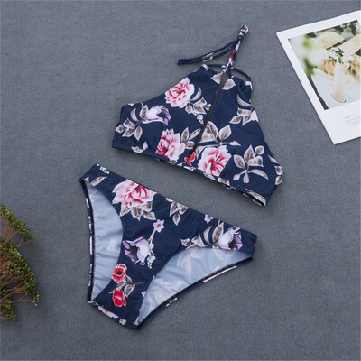 

Saidsome Women Flower Print Bikinis Set Beachwear Set Push Up Bandage Swimsuit Swimmer