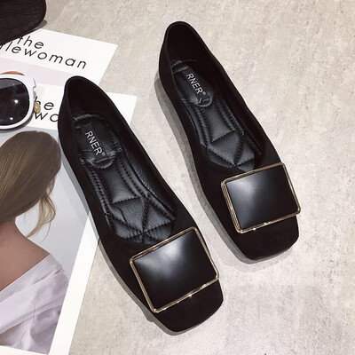 

Square head womens shoes spring Korean version of the soft sister shallow flat-soled single shoes hundred bean shoes work shoes
