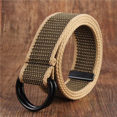 

Canvas belt fashion black Alloy double ring buckle Men belt casual simple Men&Women cowboy pants belt