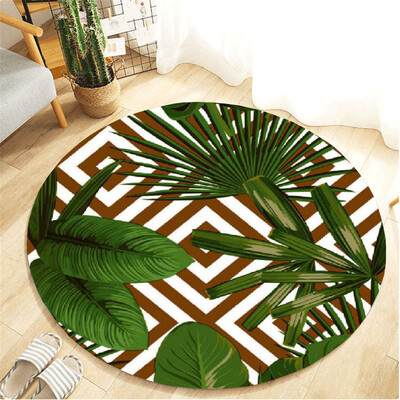 

Toponeto Tropical Plant leaves Pattern Round Flannel Bathroom Kitchen Carpet 80cm