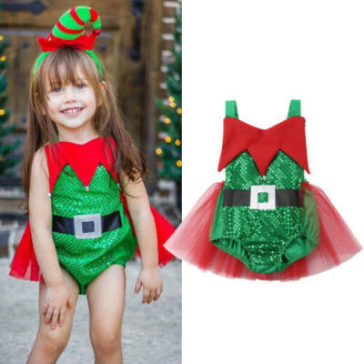 

Christmas Kids Baby Girl Clothes Backless Sequin Romper Dress Xmas Outfit Summer