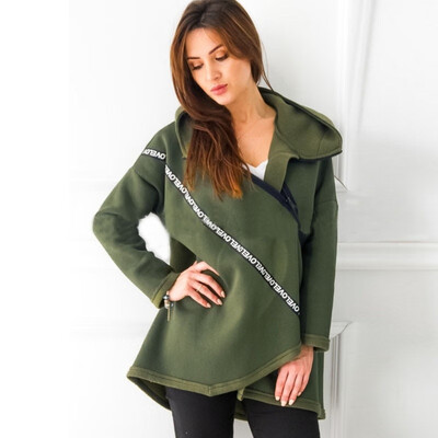 

S-5XL Womens loose hooded sweater womens autumn&winter coat Diagonal zipper LOVE bar stitching sweater