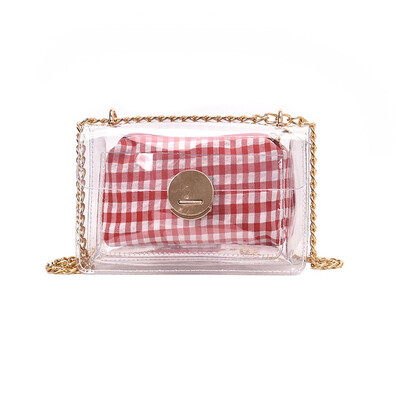 

Tailored Summer Woman Bag 2019 New Transparent Shoulder Jelly Bag Chain 2PC Messenger bag