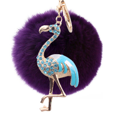 

Flamingo Keychain Rex Rabbit Fur Ball Exquisite Accessories Car Keychain