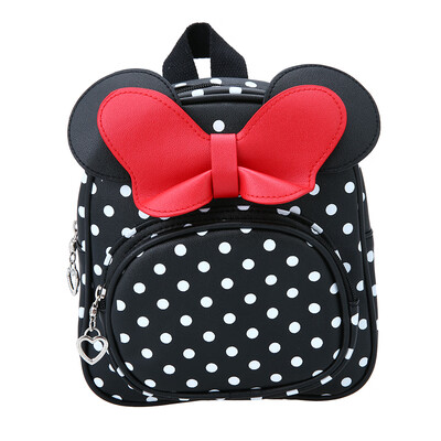 

Kids Girl School Backpack Waterproof PU Cute Backpack Children Kindergarten Primary Schoolbags Cartoon Bow Tie Dots Blue