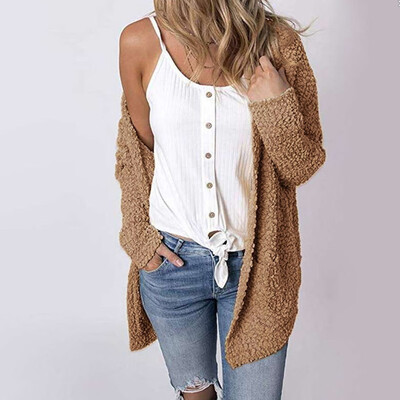 

Tailored Women Fleece Long Sleeve Open Front Woolen Sweater Coat Jacket Cardigan