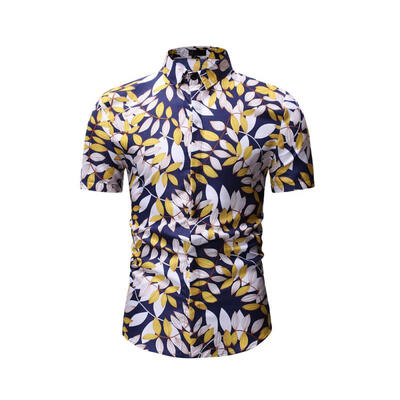 

Male Fashion Casual Flower Shirt Slim Cotton Short-sleeve Turn-down Collar Shirts For Men