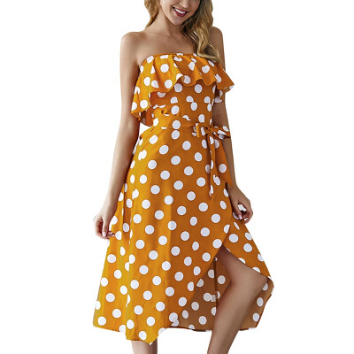 

Women Summer Stylish Sexy Dot Printed All-match Strapless Flounce Sweet Slim Fit Dresses