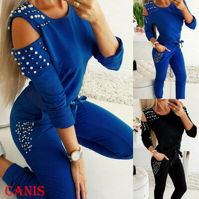 

Womens Off Shoulder Sweatshirt Tracksuit Gym Loungewear Lounge Wear Jumpsuit