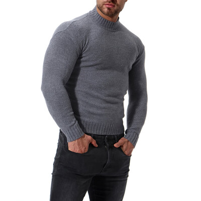 

Mens Autumn Solid Color Slim Fit Sweater Tops High Collar Long Sleeve Knitted