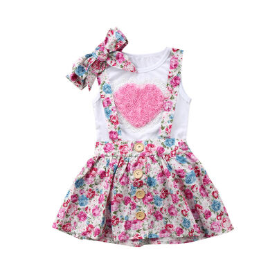 

3PCS Kids Baby Girls Sister Matching Floral Clothes Top Dress Pants Outfit Set