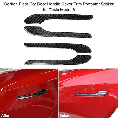 

Carbon Fiber Car Door Handle Cover Trim Protector Sticker Door Outside Handle Scratch Cover Guard Decal for Tesla Model 3