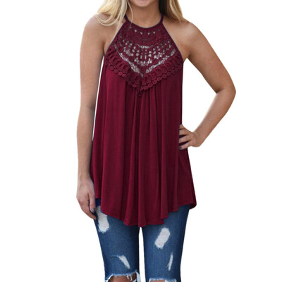 

Nomeni Women Summer Lace Vest Top Sleeveless Blouse Casual Tank Loose Tops T-Shirt
