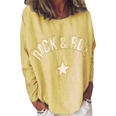 

New ROCK&ROLL Letter Printing Casual Ladies Pullover Sweater Winter Fashion Solid Color Thickening Harajuku Long-Sleeved Pullove