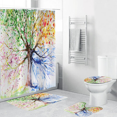 

Gobestart 4PCS Non Slip Toilet Polyester Cover Mat Set Bathroom Shower Curtain