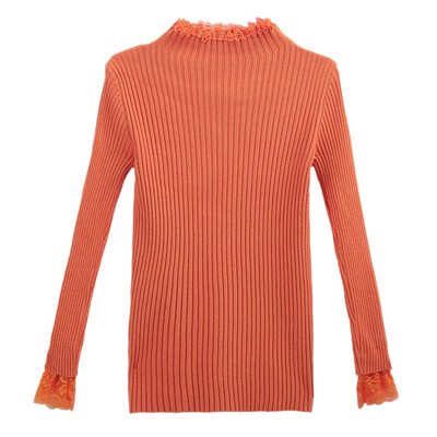 

Women Fashion Casual Autumn Winter Half-high Collar Lace Bottoming Shirt Long-sleeved Slim Sweater Shirt