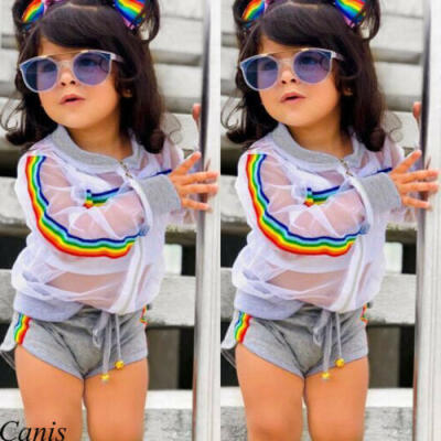 

Toddler Kids Baby Girl CoatVestPants Outfit 3Pcs UV Sunsuit Clothes Summer Set