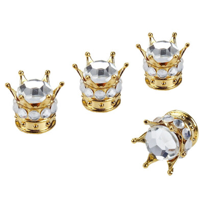 

Tailored 4Pcs Chrome Gold Crown Bling Diamond TireWheel Stem Caps Car Truck